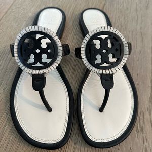 Tory Burch Miller Sandal in Black and White, Size 7.5